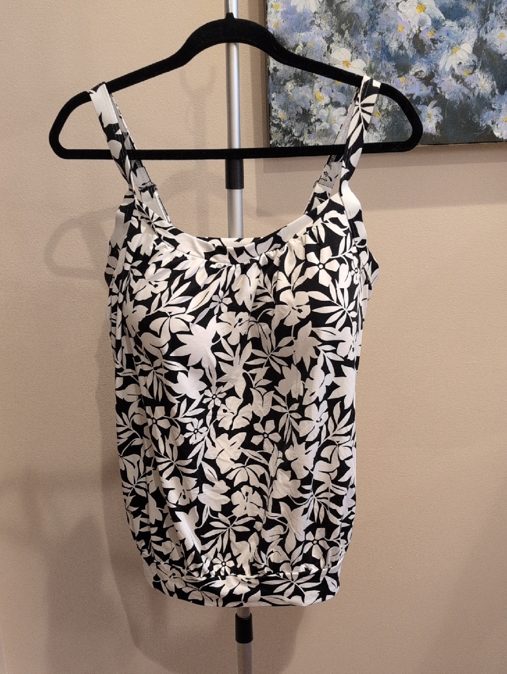 Mastectomy Lands' End Black and White Floral Swim Tankini And Bottom.